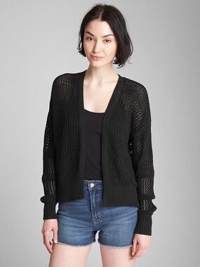 Gap Sweater Gray Knit Cocoon Open Front Cardigan Long Sleeve XS